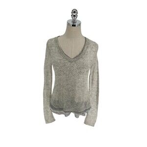 Knitted & Knotted Sweater Women's Size XS Gray V-Neck Long Sleeve